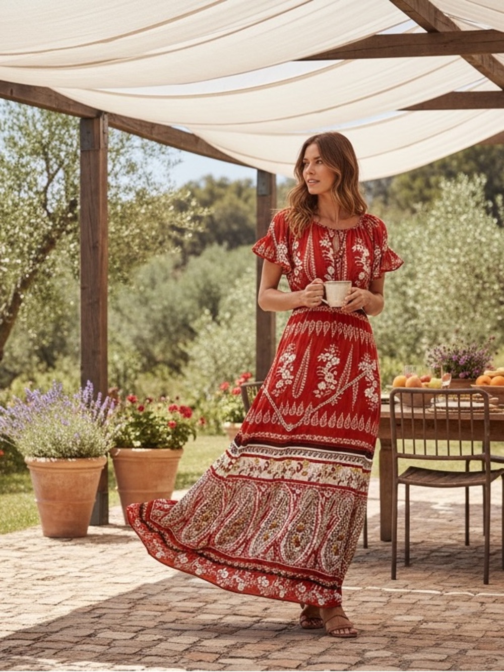 Zara Red Floral Boho Maxi Dress